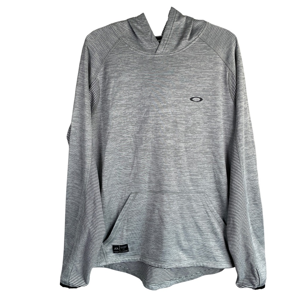 Oakley Lighweight Pullover Hoodie Mens XL Gray Striped Stretch‎ Polyester Gym